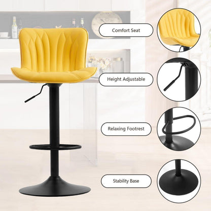 Drehbarer Barhocker 2er Set, Höhenverstellbar, Zitronengelb in Lederoptik