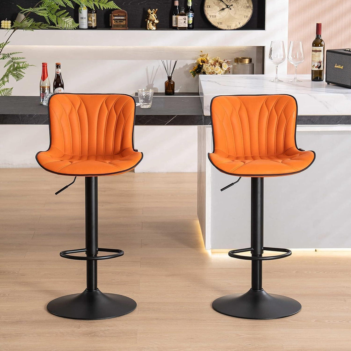 Drehbarer Barhocker Set, Höhenverstellbar, Orange in Lederoptik