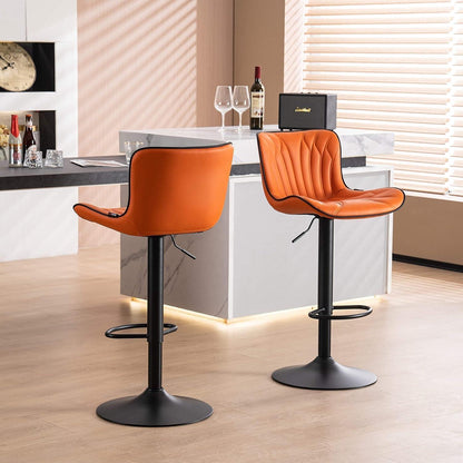 Drehbarer Barhocker Set, Höhenverstellbar, Orange in Lederoptik