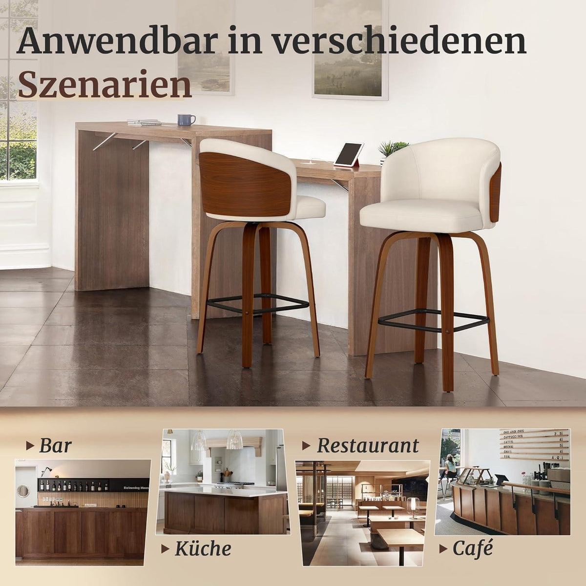 360° Drehbarer Barhocker mit Lehne – Weiß