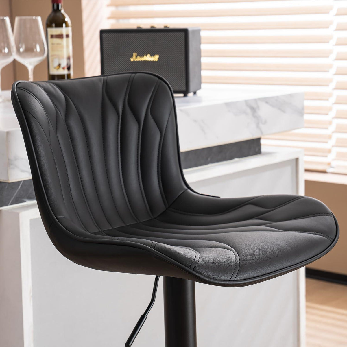 Drehbarer Barhocker 2er Set, Höhenverstellbar, Schwarz