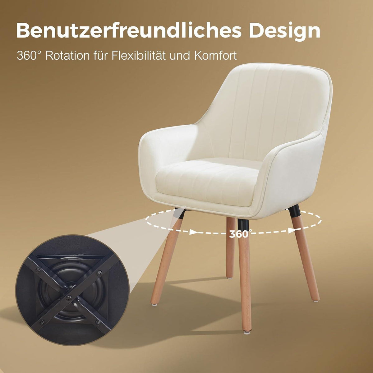 Drehbarer Esszimmerstuhl mit Samtbezug, Cremeweiß