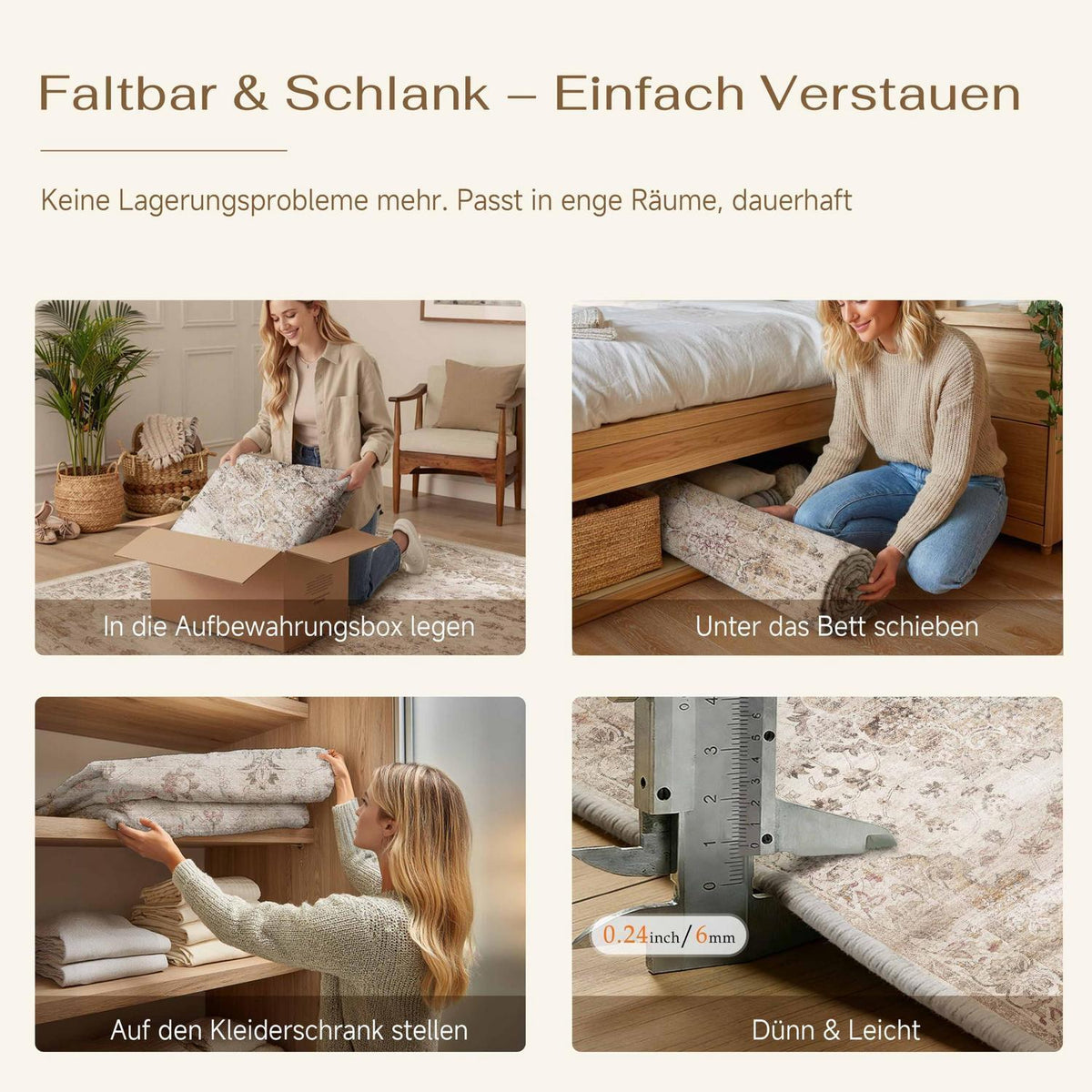 Waschbarer Vintage Teppich Beige 160x230cm – PureCozy