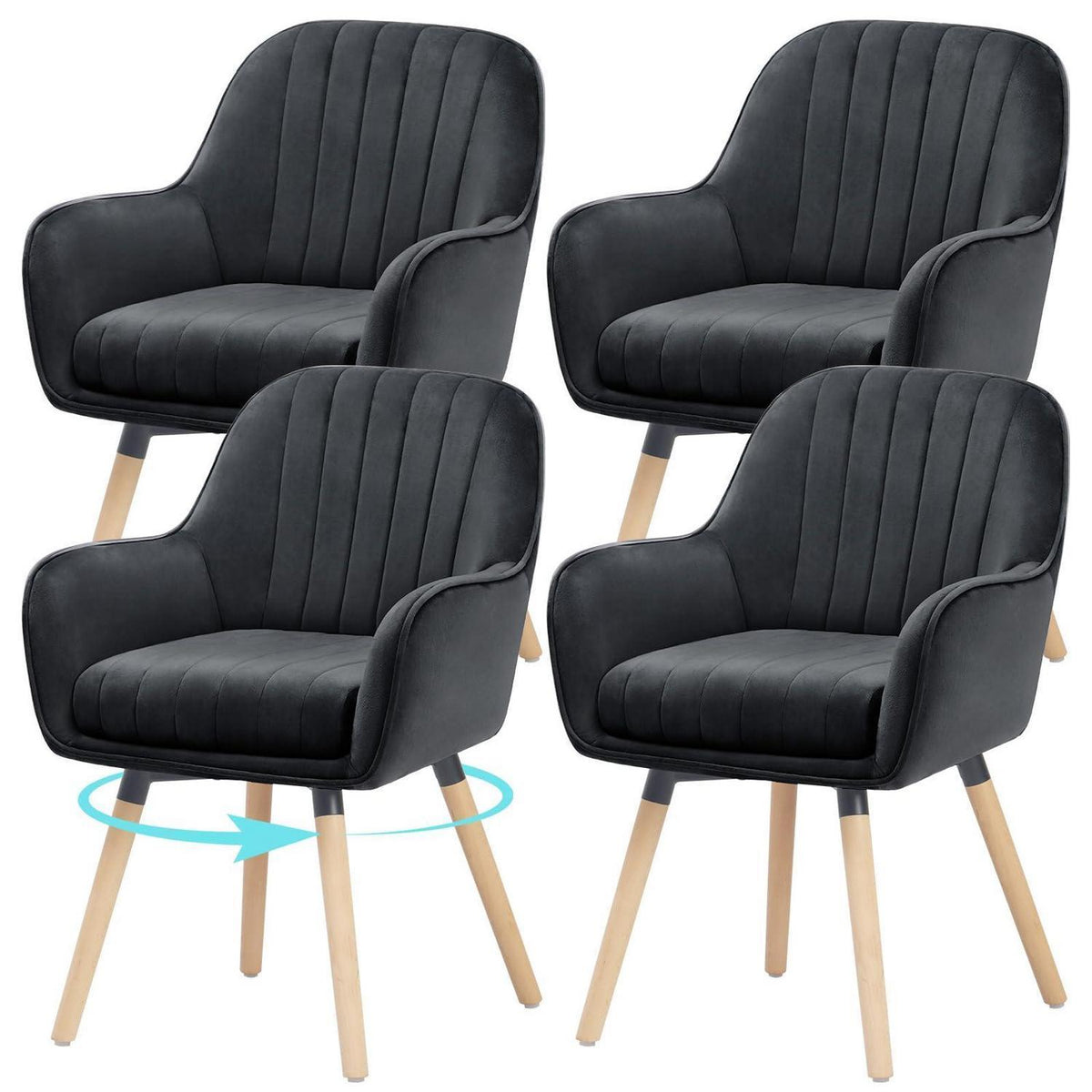Esszimmerstühle 4er Set, 360° Drehbar, Schwarz Samt