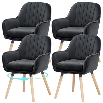 Esszimmerstühle 4er Set, 360° Drehbar, Schwarz Samt
