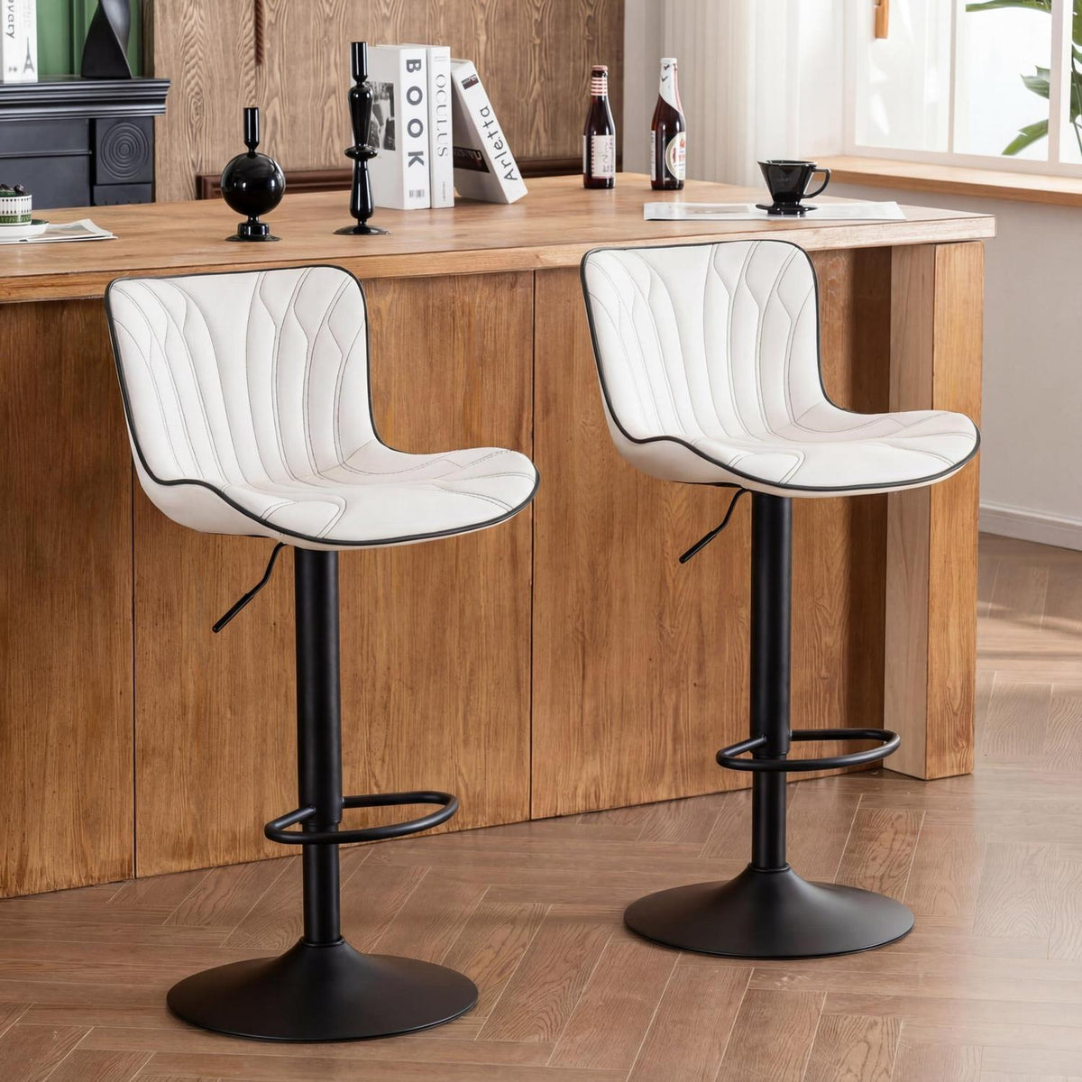 Drehbarer Barhocker 2er Set, Höhenverstellbar, Weiß