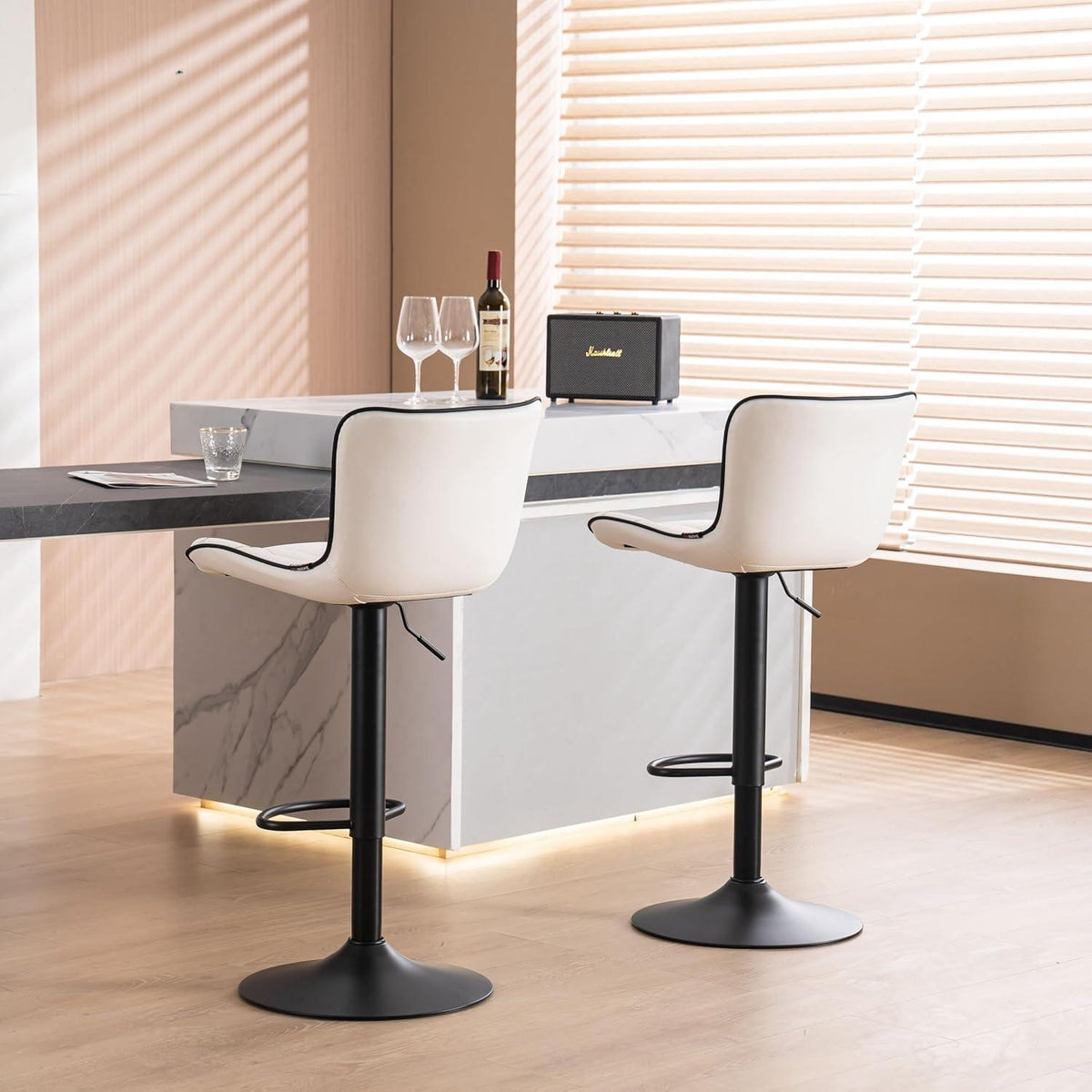 Drehbarer Barhocker 2er Set, Höhenverstellbar, Weiß