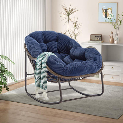 Rattan Schaukelstuhl Eiförmig Cord Blau Dunkelblau - Indoor Outdoor