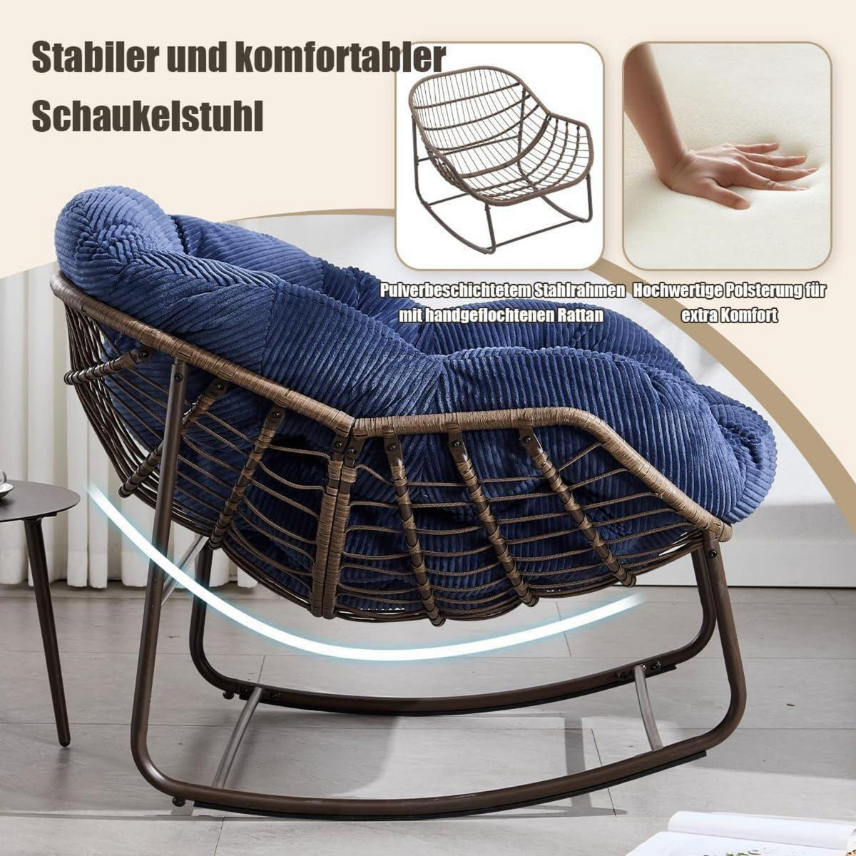 Rattan Schaukelstuhl Eiförmig Cord Blau Dunkelblau - Indoor Outdoor
