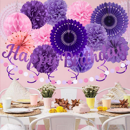 Lila Rosa Geburtstag Deko Set – 20 Teile Party Banner & Girlande