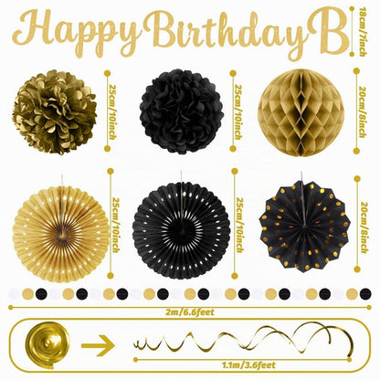 Geburtstagsdeko Set Schwarz Gold – 20 Teile Party Deko