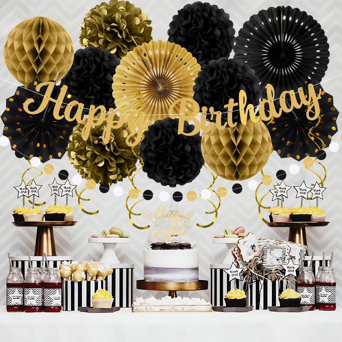 Geburtstagsdeko Set Schwarz Gold – 20 Teile Party Deko