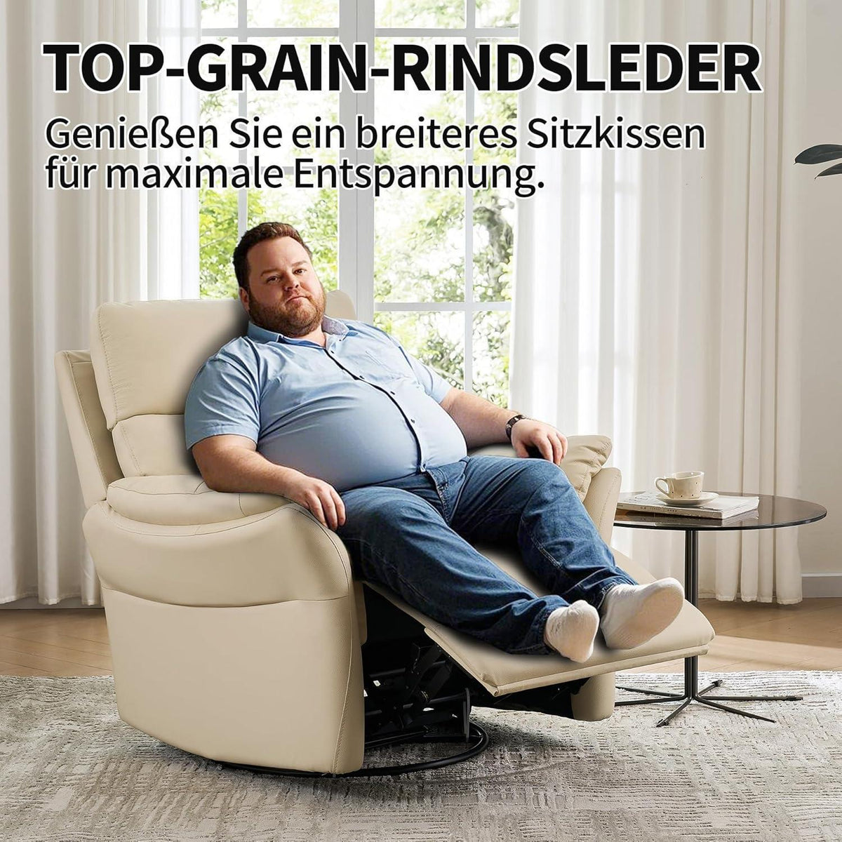 Schaukelsessel Relaxliege mit Liegefunktion – Beige in Lederoptik