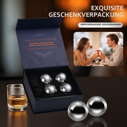 Edelstahl Whiskey Eiskugeln Set – 4er Pack, Rostfrei & Spülmaschinenfest