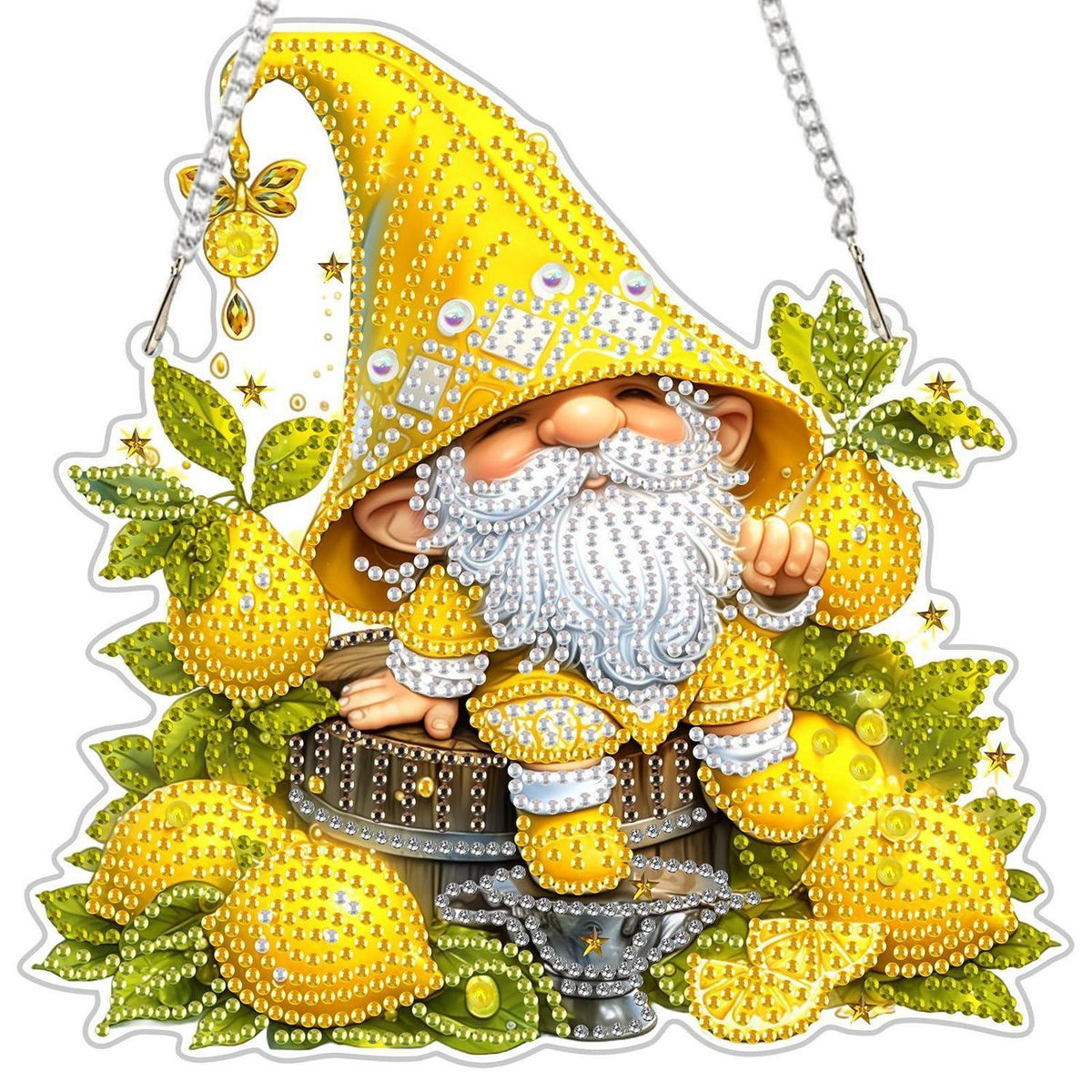 Diamant Painting Anhänger Zwerg mit Zitrone – Bastelset Geschenk