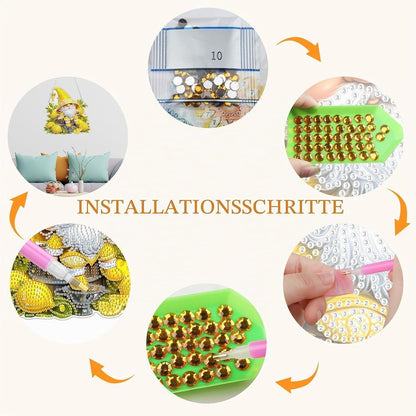 Diamant Painting Anhänger Zwerg mit Zitrone – Bastelset Geschenk