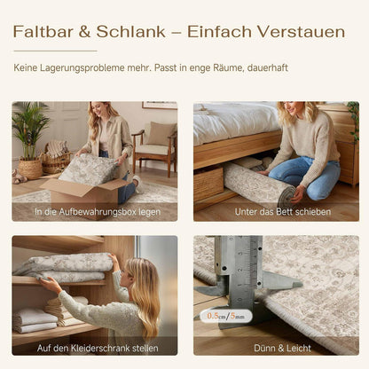 Beiger Wohnteppich 300x400cm – Waschbar & Vintage Kurzflor