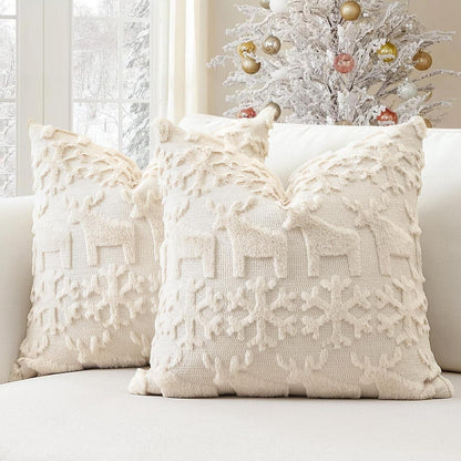 Weihnachtliche Kissenbezüge 2er Set, 45x45cm, Schneeflocken & Elch