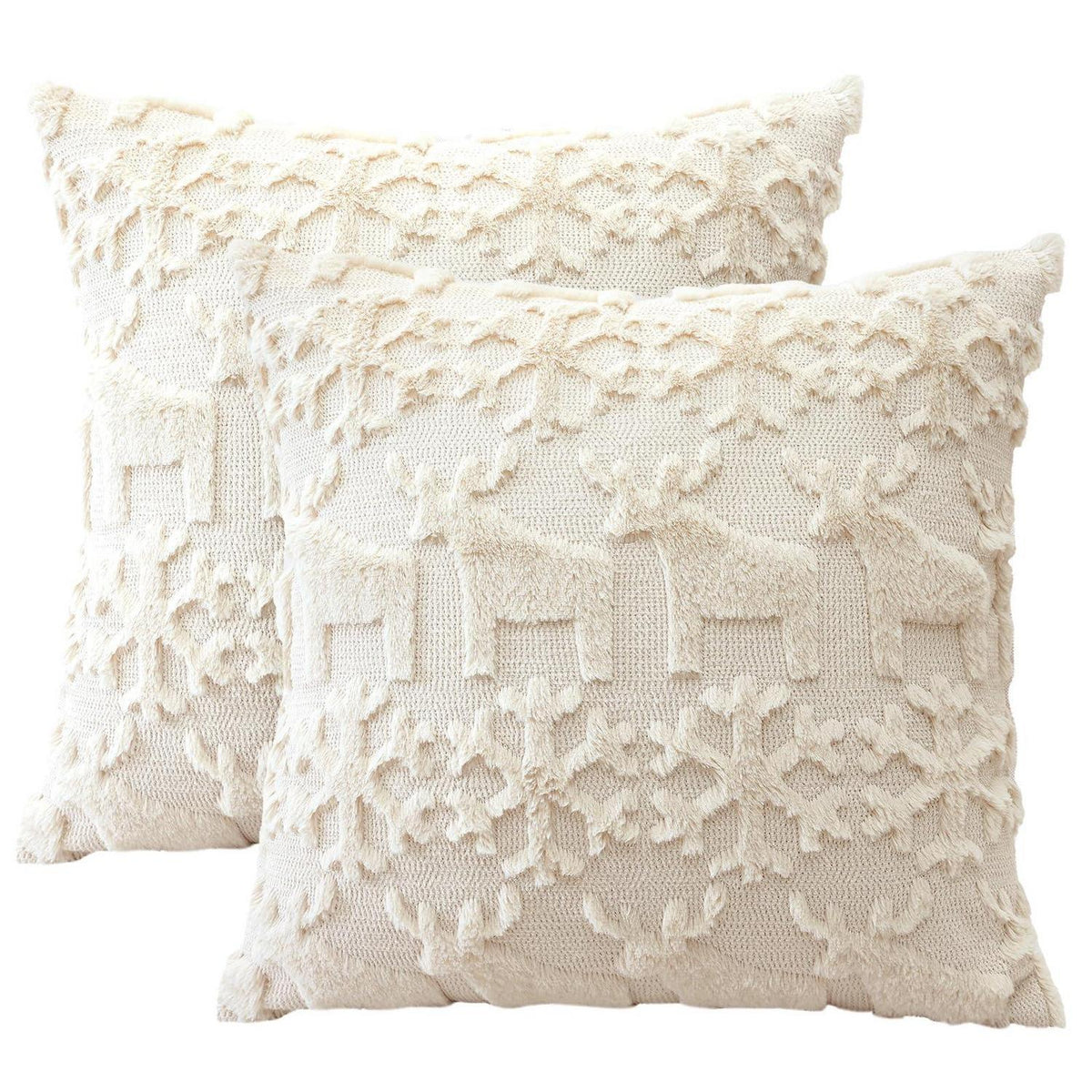 Weihnachtliche Kissenbezüge 2er Set, 45x45cm, Schneeflocken & Elch