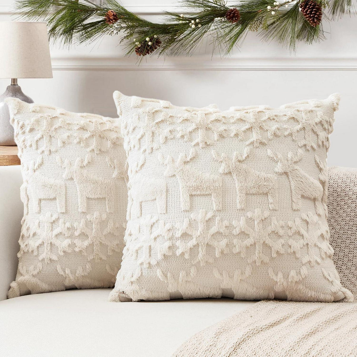 Weihnachtliche Kissenbezüge 50x50cm - Schneeflocken & Elch, 2er Set
