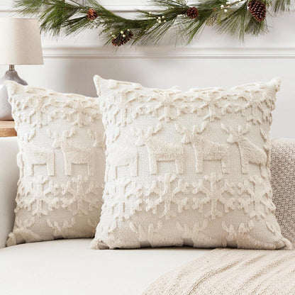 Weihnachtliche Kissenbezüge 50x50cm - Schneeflocken & Elch, 2er Set