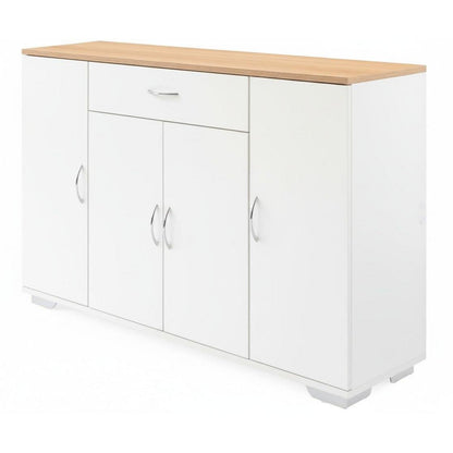 Weißes Sideboard Eiche Optik | 110cm Flurkommode mit Schublade