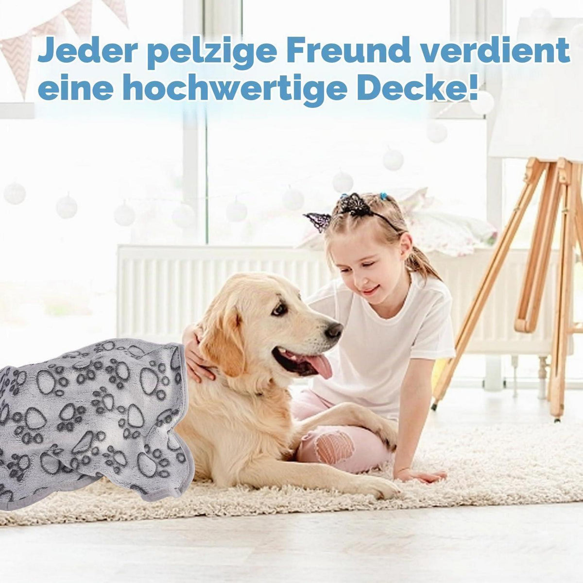 3x Kuscheldecke für Hunde & Katzen – 60x40cm, Pfotenmuster