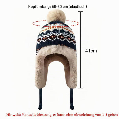 Trappermütze Damen Herren Warm Strickmütze mit Ohrenklappen