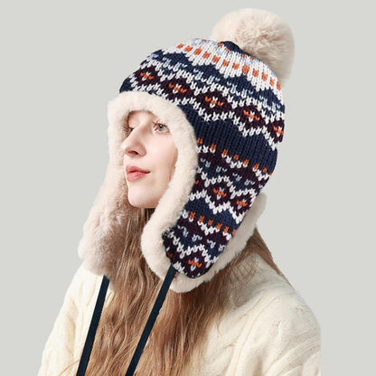 Trappermütze Damen Herren Warm Strickmütze mit Ohrenklappen