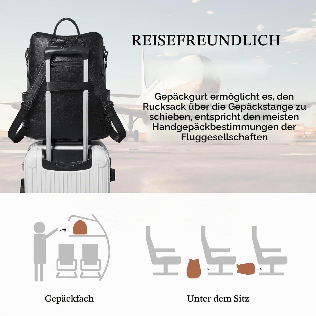 Rucksack Damen Laptopfach 15,6 Zoll Wasserdicht Business in Lederoptik