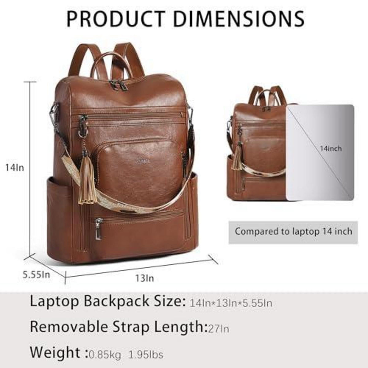 Rucksack Damen Laptopfach 15,6 Zoll Wasserdicht Business in Lederoptik