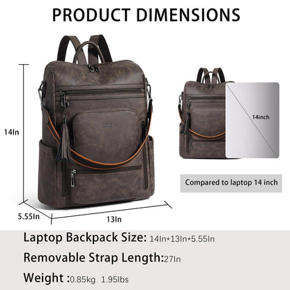 Rucksack Damen Laptopfach 15,6 Zoll Wasserdicht Business in Lederoptik