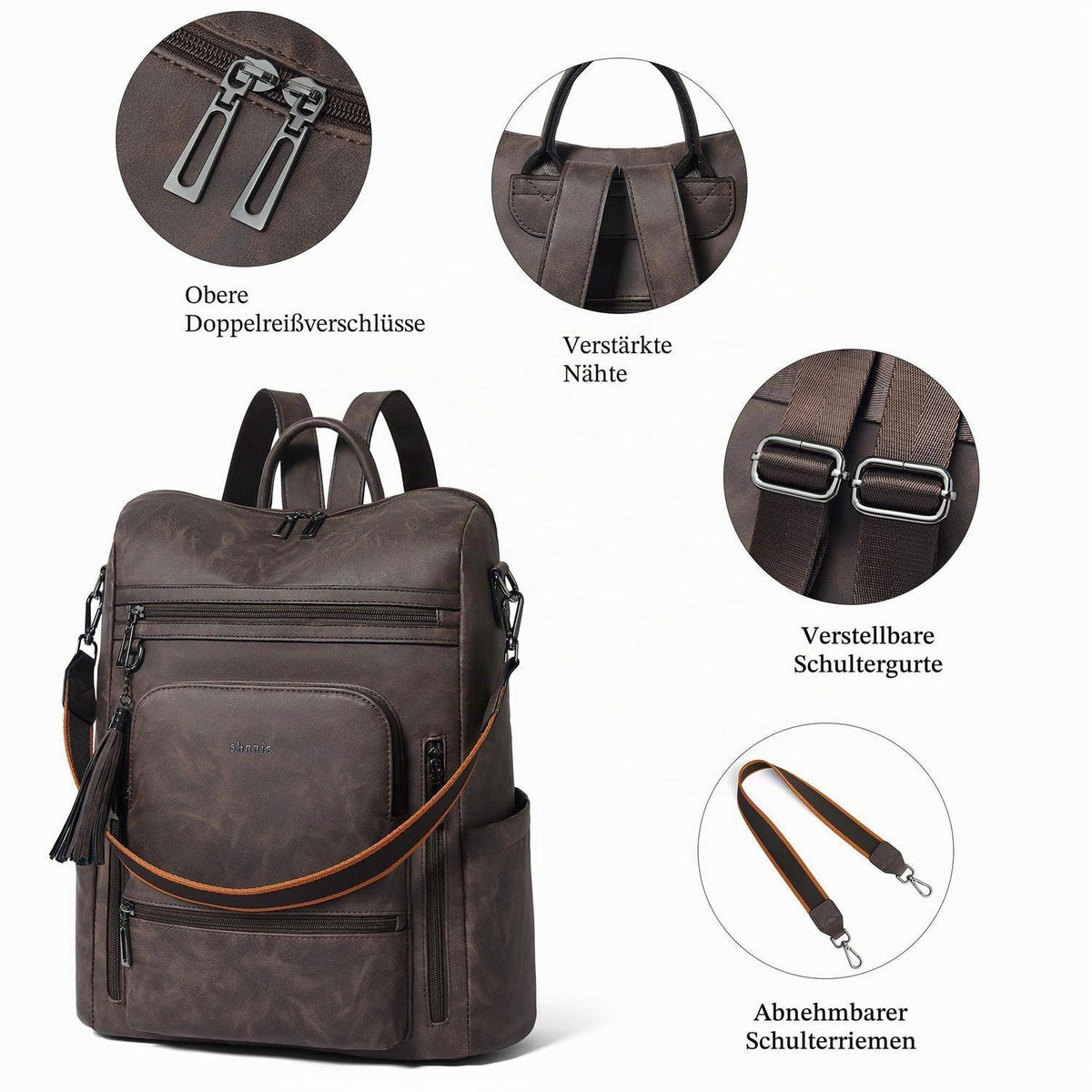 Rucksack Damen Laptopfach 15,6 Zoll Wasserdicht Business in Lederoptik
