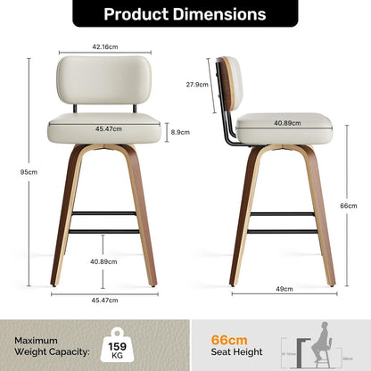 Drehbarer Barhocker 2er Set – Mid-Century Design, 65cm Sitzhöhe