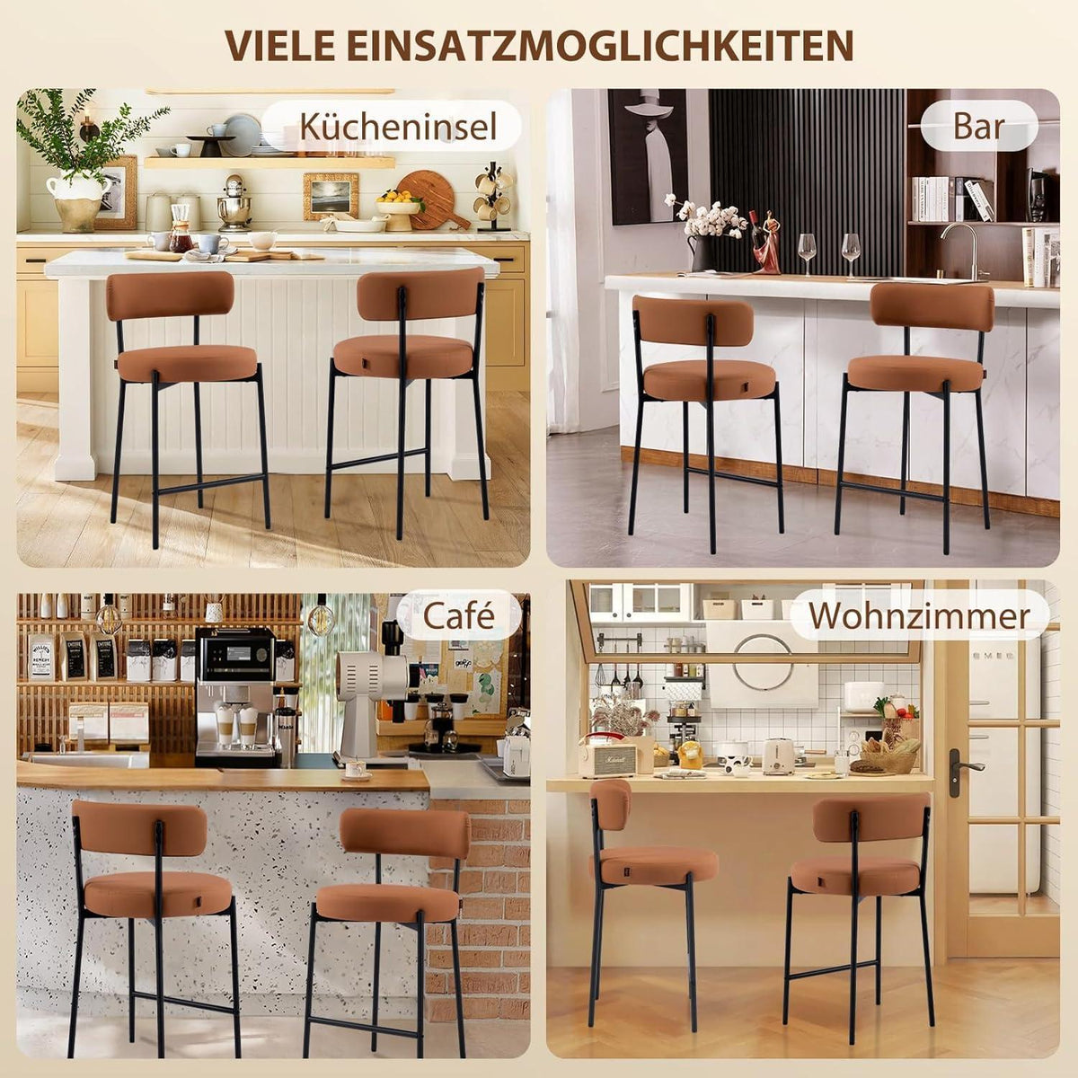 Barhocker 2er Set Braun – Gepolstert & Komfortabel