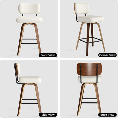 Drehbarer Barhocker 2er Set – Beige, 65cm Sitzhöhe, Mid-Century Design