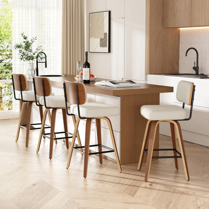 Drehbarer Barhocker 4er Set – Beige, 65cm Sitzhöhe, Mid-Century