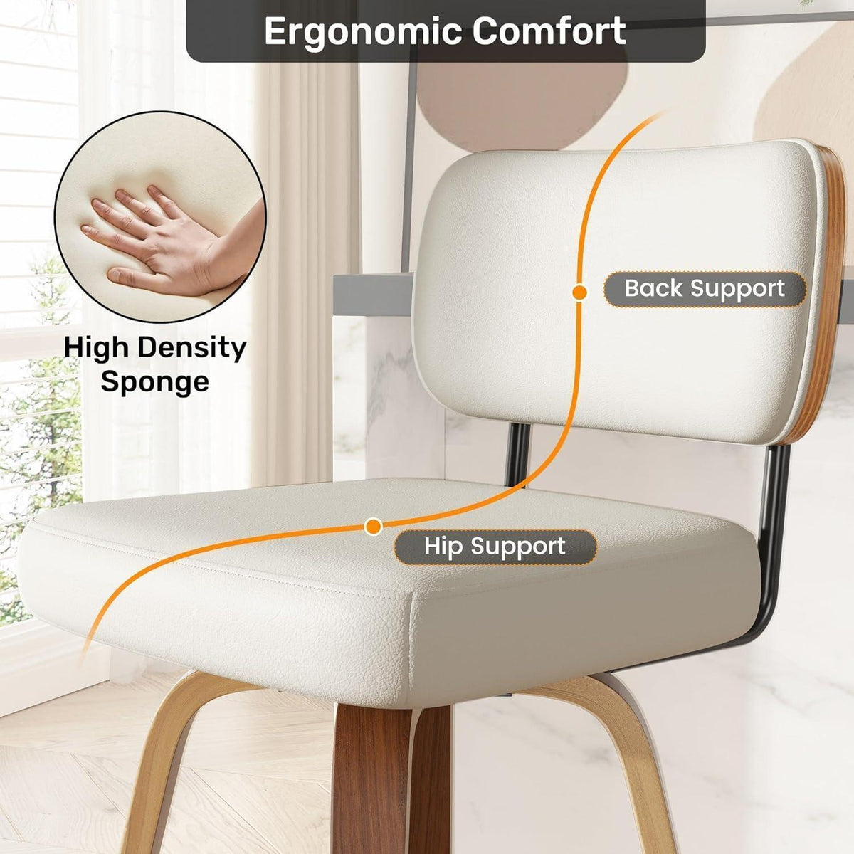 Drehbarer Barhocker 4er Set – Beige, 65cm Sitzhöhe, Mid-Century