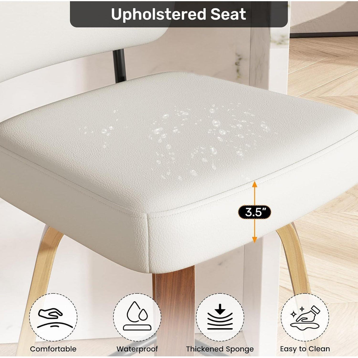 Drehbarer Barhocker 4er Set – Beige, 65cm Sitzhöhe, Mid-Century