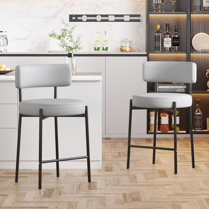Barhocker Set 2 Grau – Gepolsterte Barstühle mit Rückenlehne