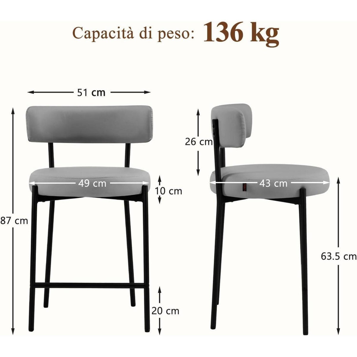 Barhocker Set 3er Grau – Gepolsterte Barstühle mit Rückenlehne