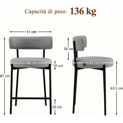 Barhocker Set 3er Grau – Gepolsterte Barstühle mit Rückenlehne