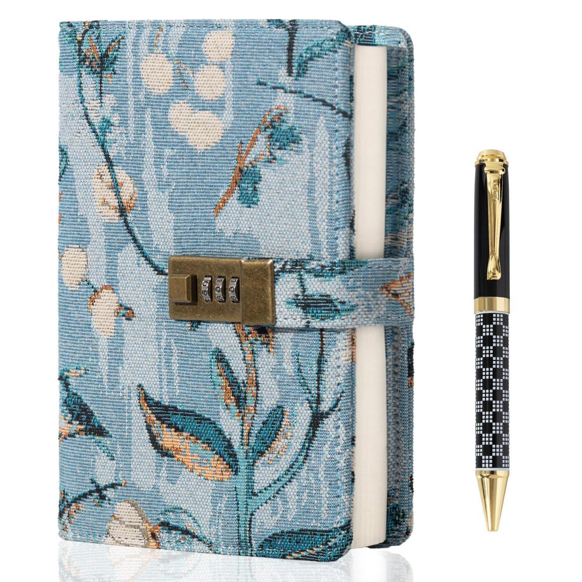 Besticktes Tagebuch mit Schloss – Liniertes Notizbuch mit Stift