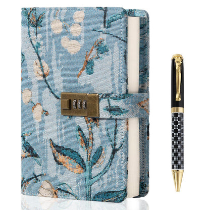 Besticktes Tagebuch mit Schloss – Liniertes Notizbuch mit Stift