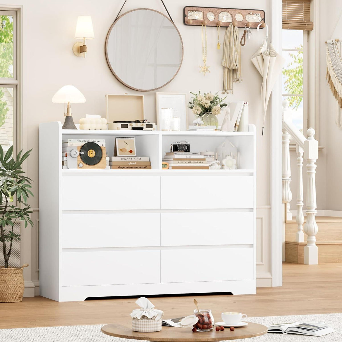 Kommode 6 Schubladen Weiß 120cm – Sideboard für Schlafzimmer