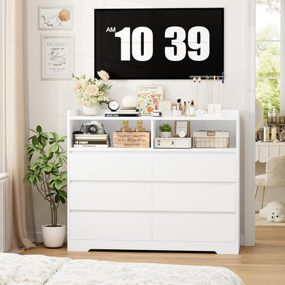 Kommode 6 Schubladen Weiß 120cm – Sideboard für Schlafzimmer