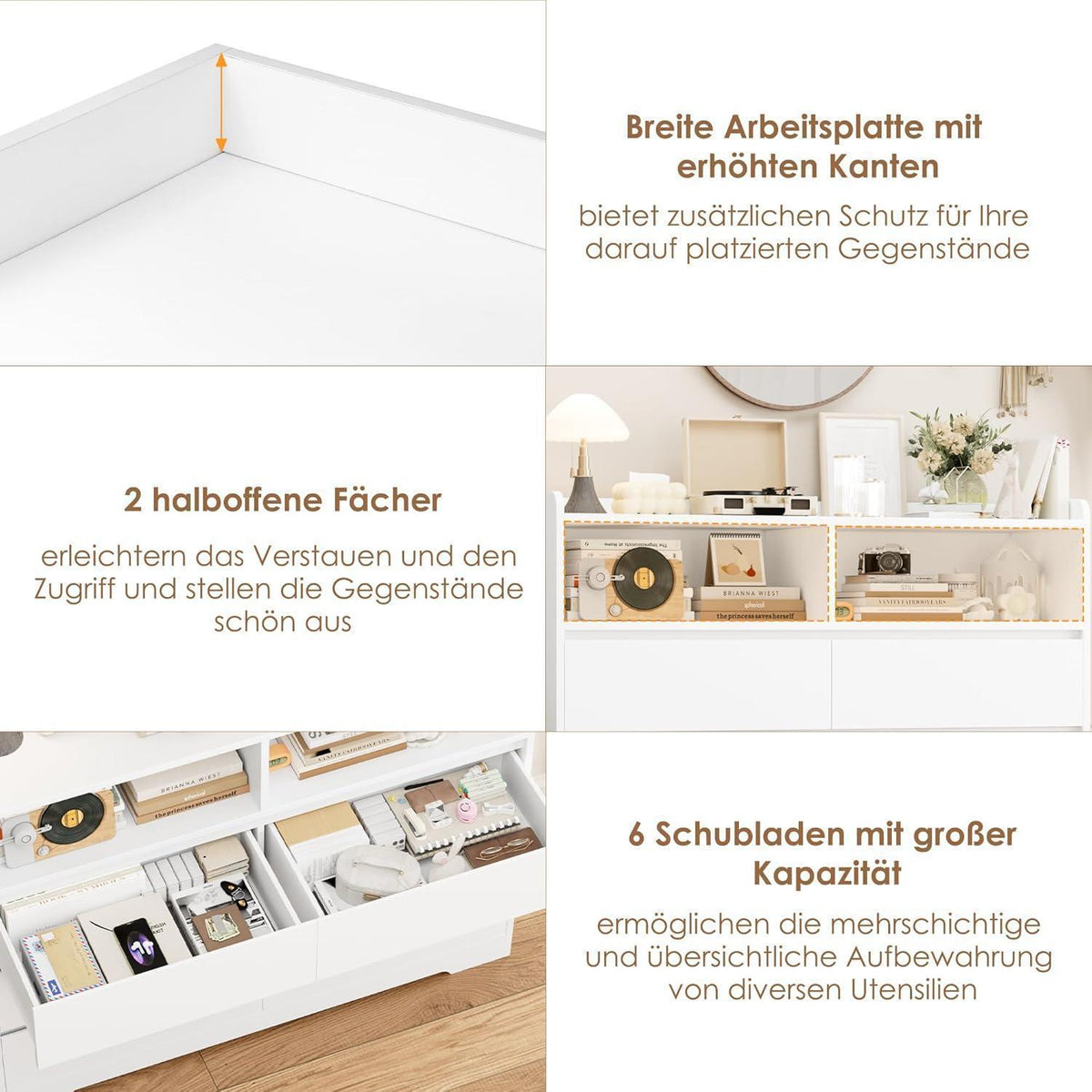 Kommode 6 Schubladen Weiß 120cm – Sideboard für Schlafzimmer