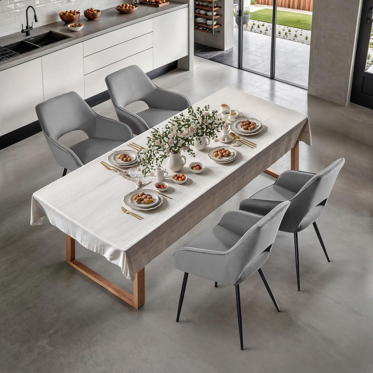Moderner Esszimmerstuhl Set 4er – Samt, Grau