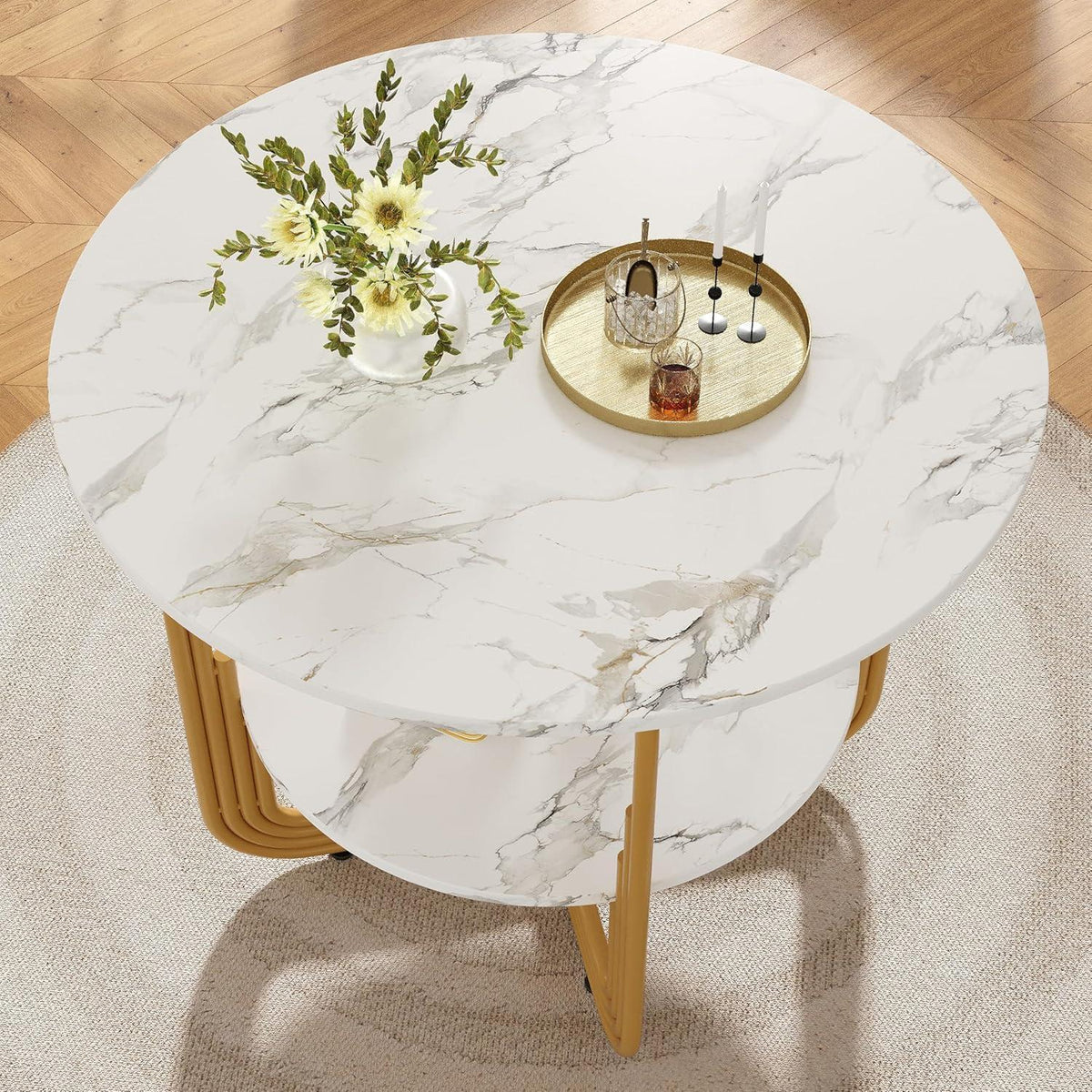 5-teiliges Esstisch Set Grau & Gold – Modernes Esszimmer mit Stühlen