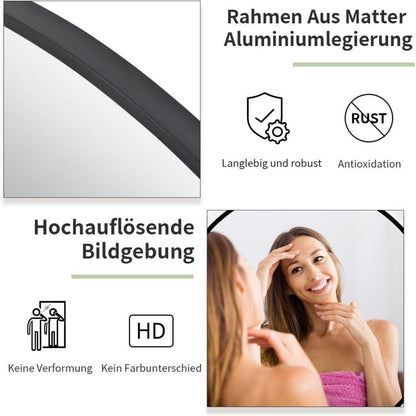Runder Wandspiegel 80cm Schwarz – Bruchsicherer Badezimmer Spiegel